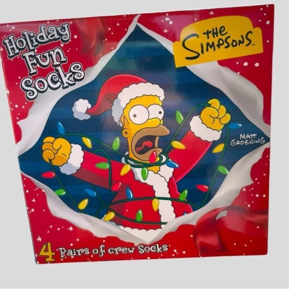 The Simpsons Holiday Fun Crew Socks Gift Box 4 Pair Men’s 6-12 NWT